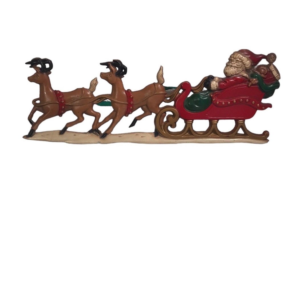 Vintage Sexton Santa Sleigh Reindeer 16” Metal Wall Hanging USA Kitschy EUC HTF